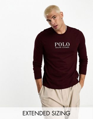 Polo Ralph Lauren lounge long sleeve t-shirt t-shirt with chest text logo in burgundy red