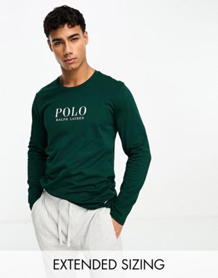 Polo Ralph Lauren lounge long sleeve t-shirt t-shirt with chest text logo in green - ASOS Price Checker