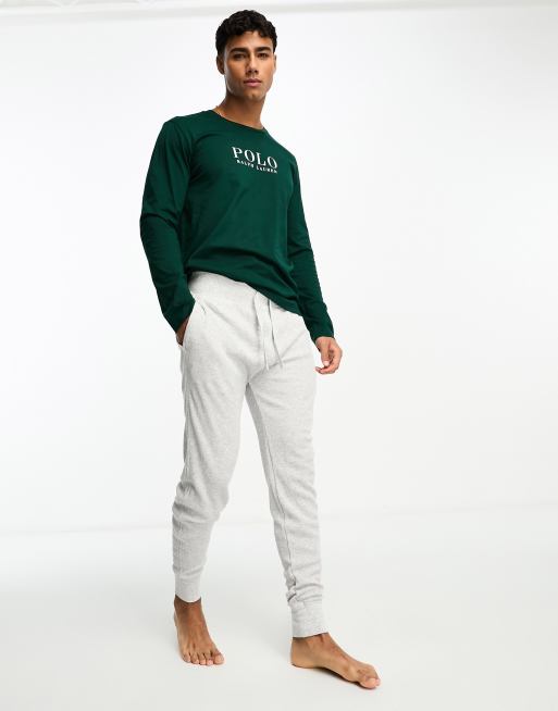 Polo Ralph Lauren lounge long sleeve t-shirt with chest text logo in green