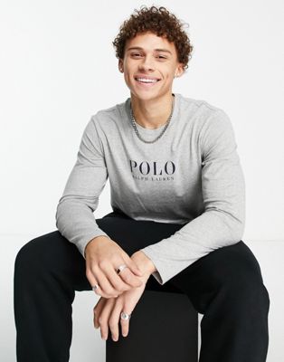 Polo Ralph Lauren lounge long sleeve t-shirt with chest text logo in grey