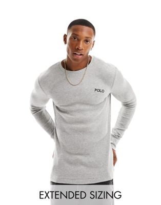 Polo Ralph Lauren lounge long sleeve waffle t-shirt in grey with logo