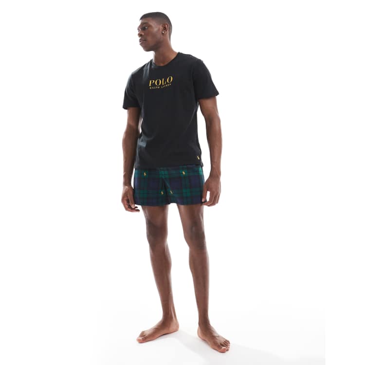 Polo Ralph Lauren lounge pyjama set with all over pony logo shorts and t shirt in black ASOS