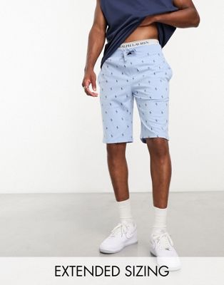 Polo Ralph Lauren lounge shorts in blue with all over pony logo - ASOS Price Checker