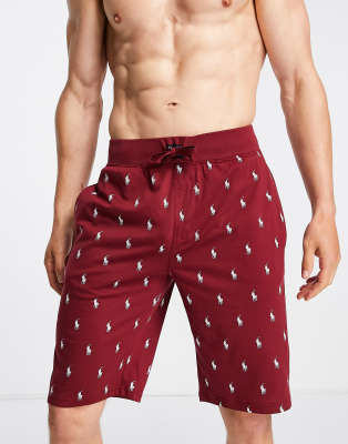 Polo Ralph Lauren Polo Ralph Lauren lounge shorts in burgundy with all over pony logo-Red