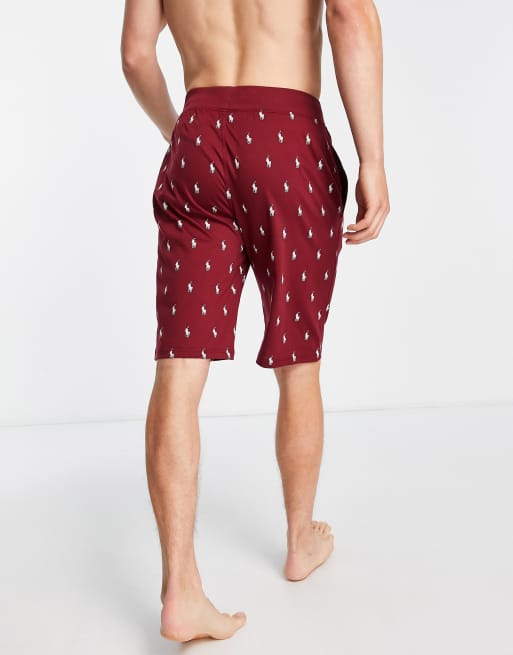 Polo Ralph Lauren lounge shorts in burgundy with all over pony logo ASOS