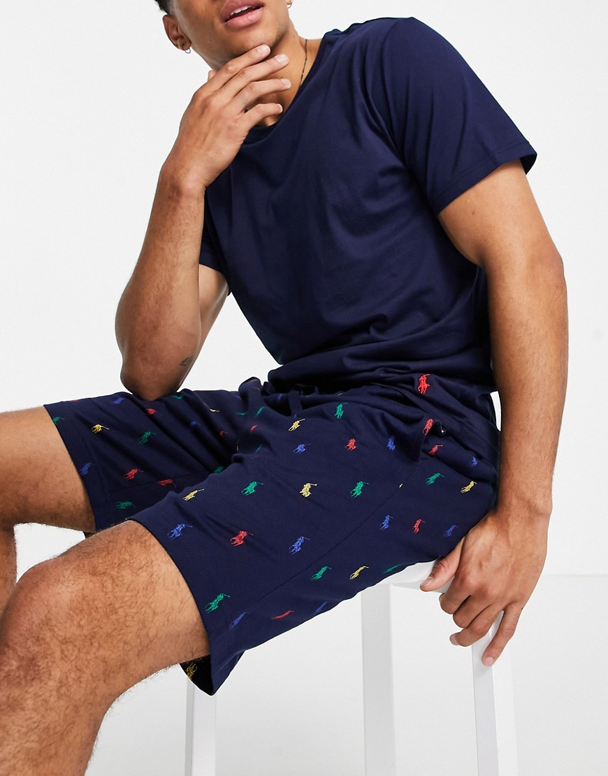Polo Ralph Lauren lounge shorts in navy with all over multi pony logo