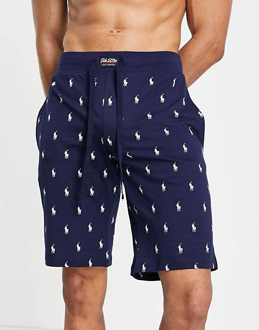 Polo Ralph Lauren lounge shorts in navy with all over print logo 