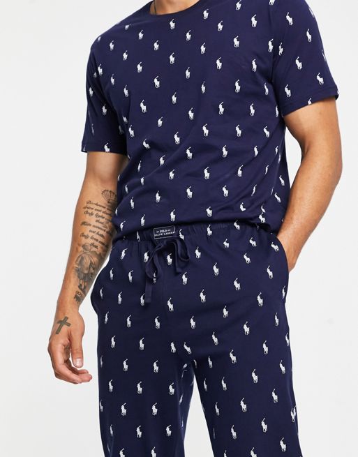 Polo Ralph Lauren Pajama Pants Men Sz L Blue All Over Pony Print Sleepwear