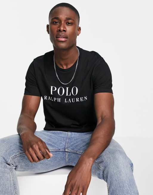 Polo Ralph Lauren lounge t-shirt in black with chest text logo | ASOS