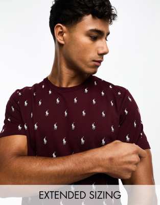 Polo Ralph Lauren lounge t-shirt in burgundy red with all over pony logo