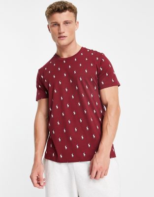 Polo Ralph Lauren lounge t-shirt in burgundy with all over pony logo