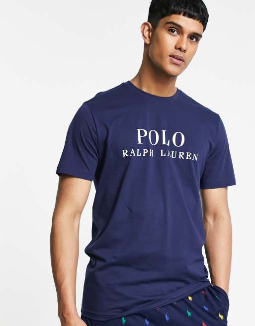 polo ralph lauren lounge jogger in navy with all over print logo