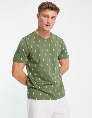 Polo Ralph Lauren lounge t-shirt in olive green with all over pony logo