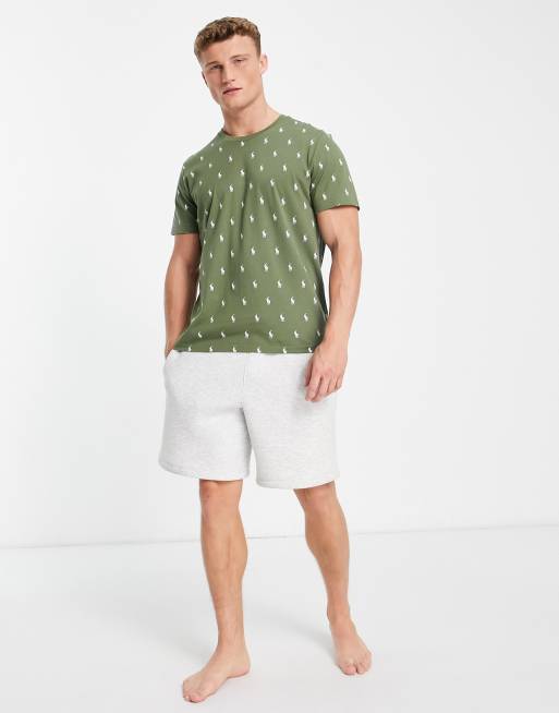 Polo Ralph Lauren lounge t-shirt in olive green with all over pony