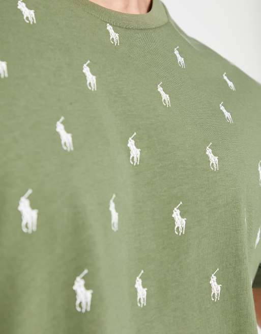 Polo Ralph Lauren lounge t-shirt in olive green with all over pony