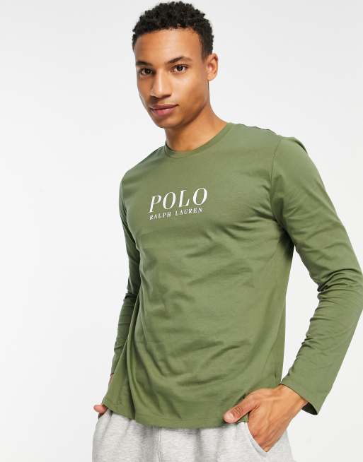 Polo Ralph Lauren - Lounge t-shirt met lange mouwen in groen met logotekst op de borst