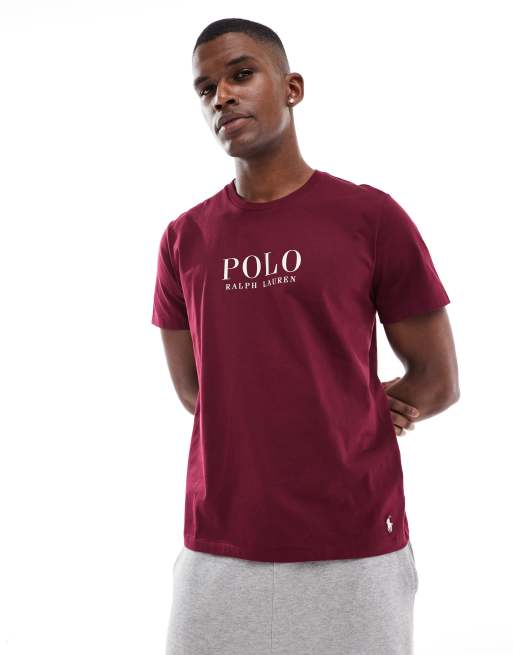 Polo Ralph Lauren lounge t shirt with chest text logo in burgundy