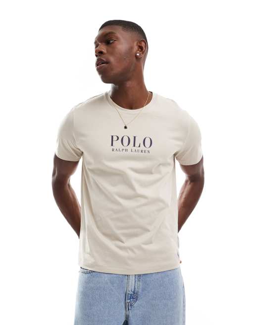 Polo Ralph Lauren lounge t shirt with chest text logo in cream