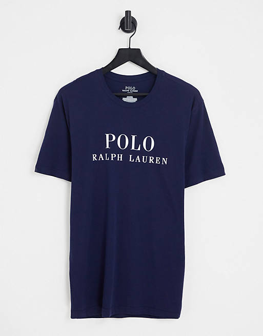 Polo Ralph Lauren lounge T-shirt with chest text logo in navy | ASOS