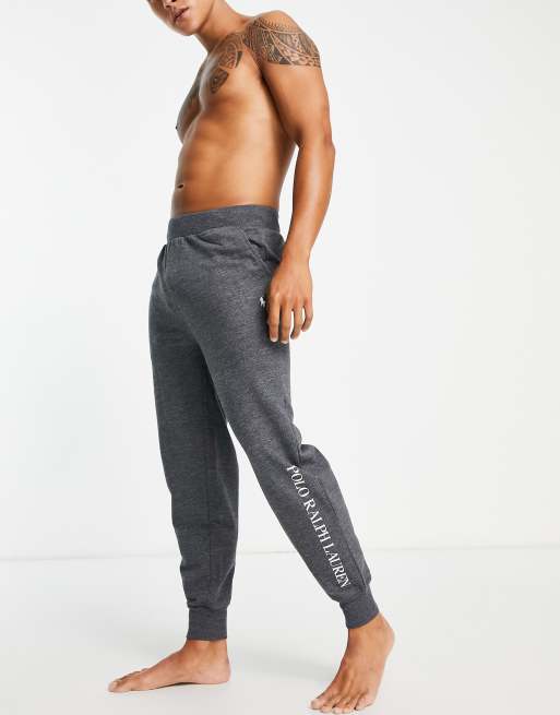 Polo Ralph Lauren lounge trackies in dark grey with side text logo