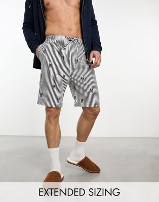 Polo Ralph Lauren lounge woven pyjama shorts in navy stripe with all over bear logo