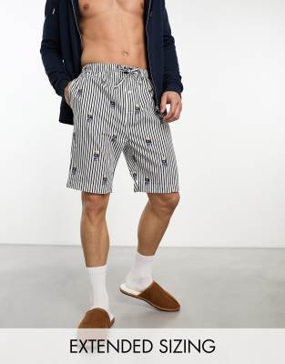 Polo Ralph Lauren lounge woven pyjama shorts in navy stripe with all over bear logo