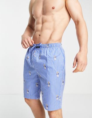 Polo Ralph Lauren lounge woven shorts in blue with all over bear logo