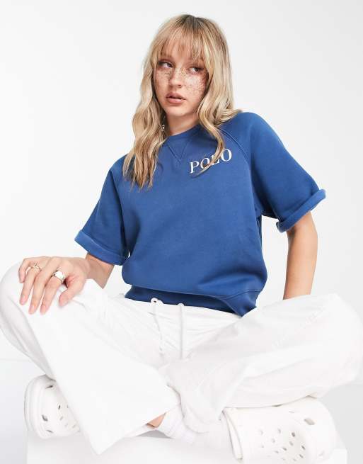 Polo Ralph Lauren - Loungesweatshirt met korte mouwen en logo in indigoblauw, deel van co-ord set