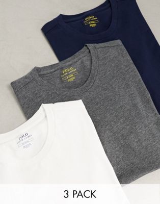Polo Ralph Lauren loungewear 3 pack t-shirt in navy grey white - ASOS Price Checker