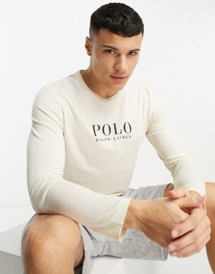 Polo Ralph Lauren loungewear long sleeve t-shirt in cream with chest text logo