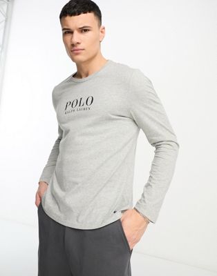 Polo Ralph Lauren loungewear long sleeve t-shirt in grey with chest text logo
