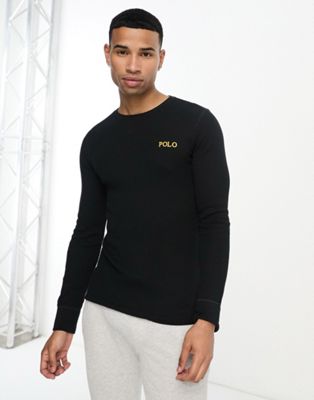 Polo Ralph Lauren loungewear long sleeve waffle t-shirt in black with ...