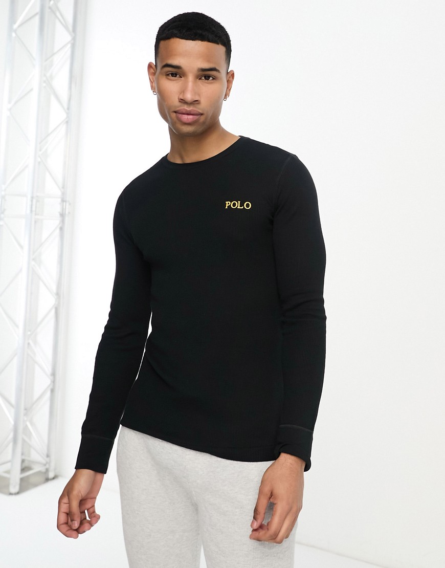 Polo Ralph Lauren loungewear long sleeve waffle t-shirt in black with logo