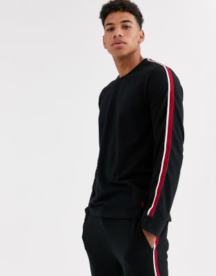 Polo Ralph Lauren  Loungewear  Sweatshirt in Schwarz mit Seitenstreifen Schwarz