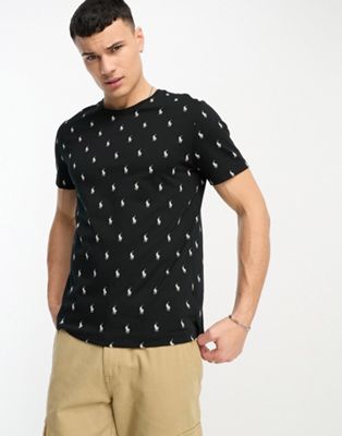 Polo Ralph Lauren loungewear t-shirt in black with all over pony logo