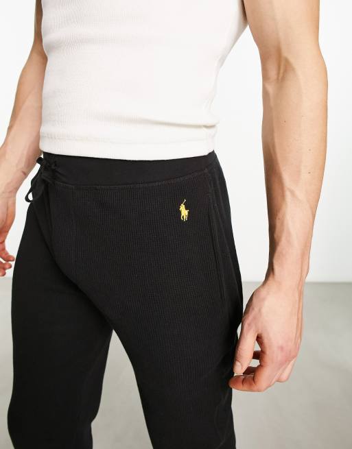 Polo Ralph Lauren loungewear waffle jogger in black with pony logo