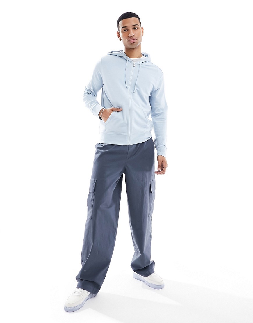 Polo Ralph Lauren Loungewear zip up hoodie with bottom hem logo in light blue