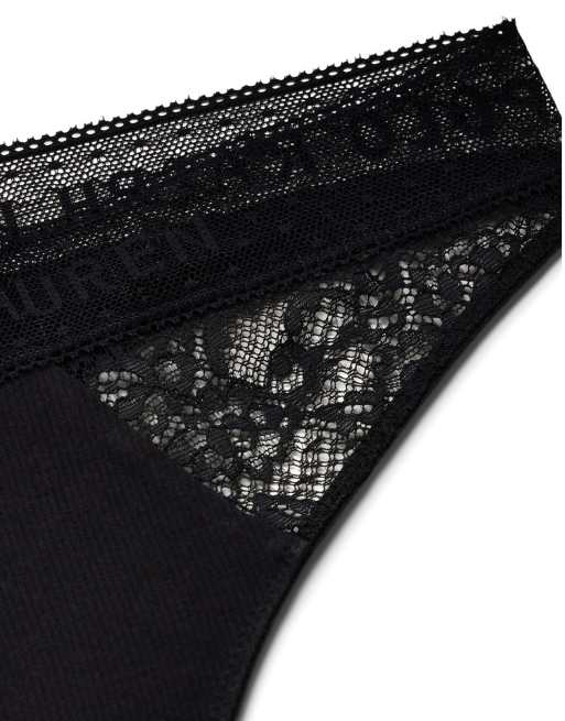 Polo Ralph Lauren love collection lace thong in black in onyx, 3 of 4