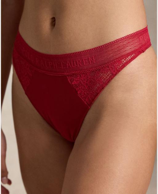Polo Ralph Lauren Love collection lace thong in red, 4 of 5