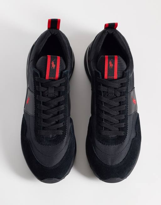 Polo Ralph Lauren low top lace up trainers in black/red, 2 of 5