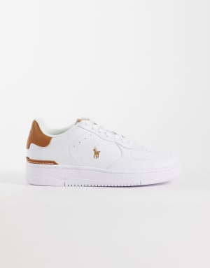 Polo Ralph Lauren low top sneakers in white/tan