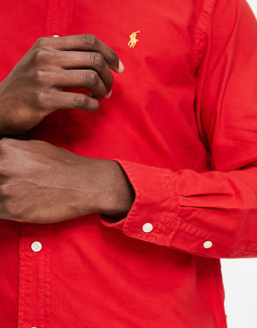 Polo Ralph Lauren lunar new year capsule gold icon logo garment dyed oxford shirt classic oversized fit in red ASOS