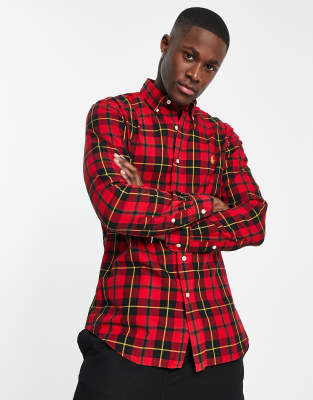 Polo Ralph Lauren lunar new year capsule gold logo check oxford shirt in red/black - ASOS Price Checker