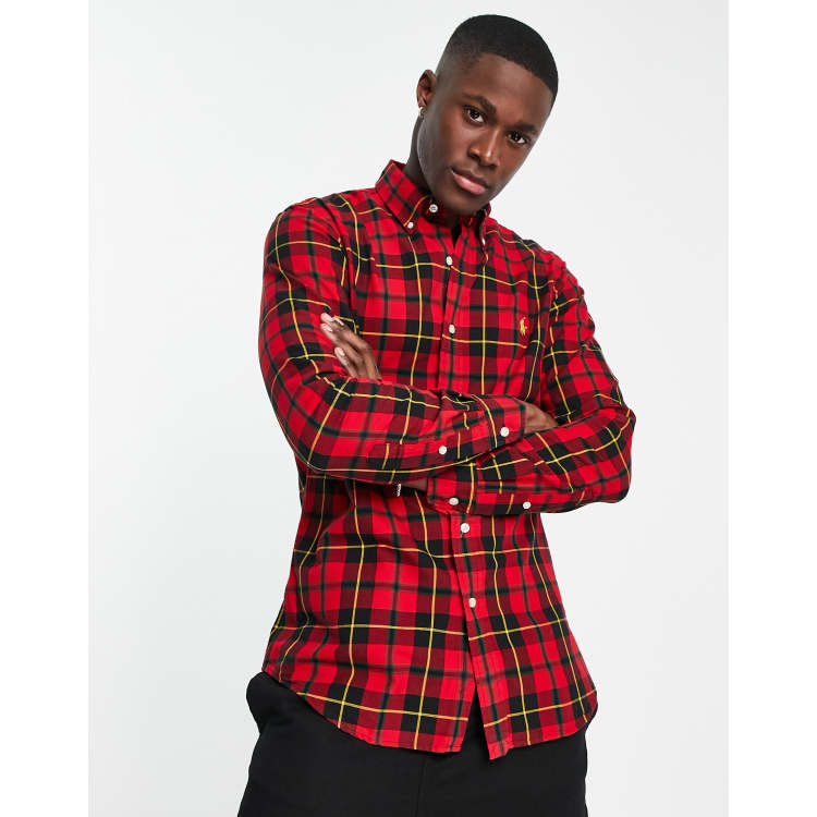 Polo Ralph Lauren lunar new year capsule gold logo check oxford shirt in red /black | ASOS