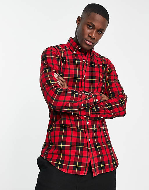 tabak Achtervoegsel lanthaan Polo Ralph Lauren lunar new year capsule gold logo plaid oxford shirt  classic oversized fit in red/black multi | ASOS