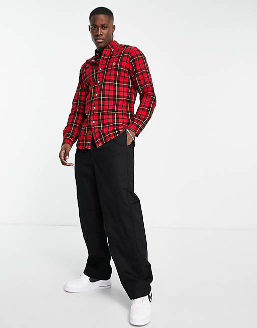 Polo Ralph Lauren lunar new year capsule gold logo plaid shirt classic oversized fit in red/black multi | ASOS