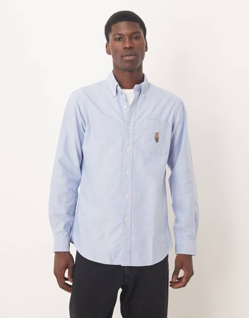 Polo Ralph Lauren - Lyseblå figursyet Oxford-skjorte med Heritage Bear