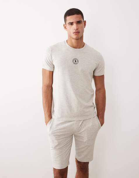 Polo Ralph Lauren - Lysegråmeleret lounge-T-shirt med centralt logoikon - Del af sæt - view 1