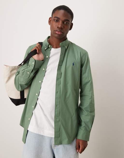 Polo Ralph Lauren - Lysegrøn poplin-skjorte i slim fit med ikonlogo og stretch