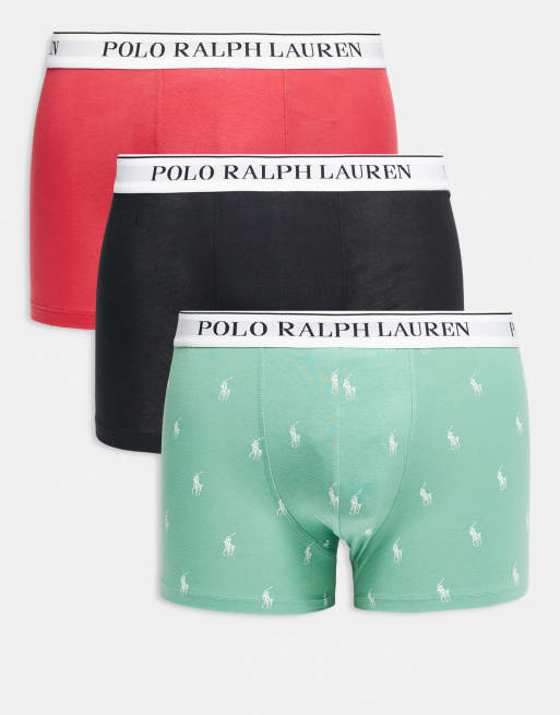 Polo Ralph Lauren - Lysegrønne/røde/sorte klassiske boksershorts med hvid linning med logo i pakke med 3 par